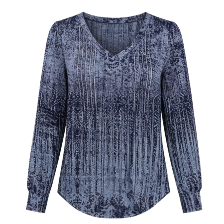 Women's Boho Long Sleeve Shirt: Pleated V-Neck Tunic Blouse