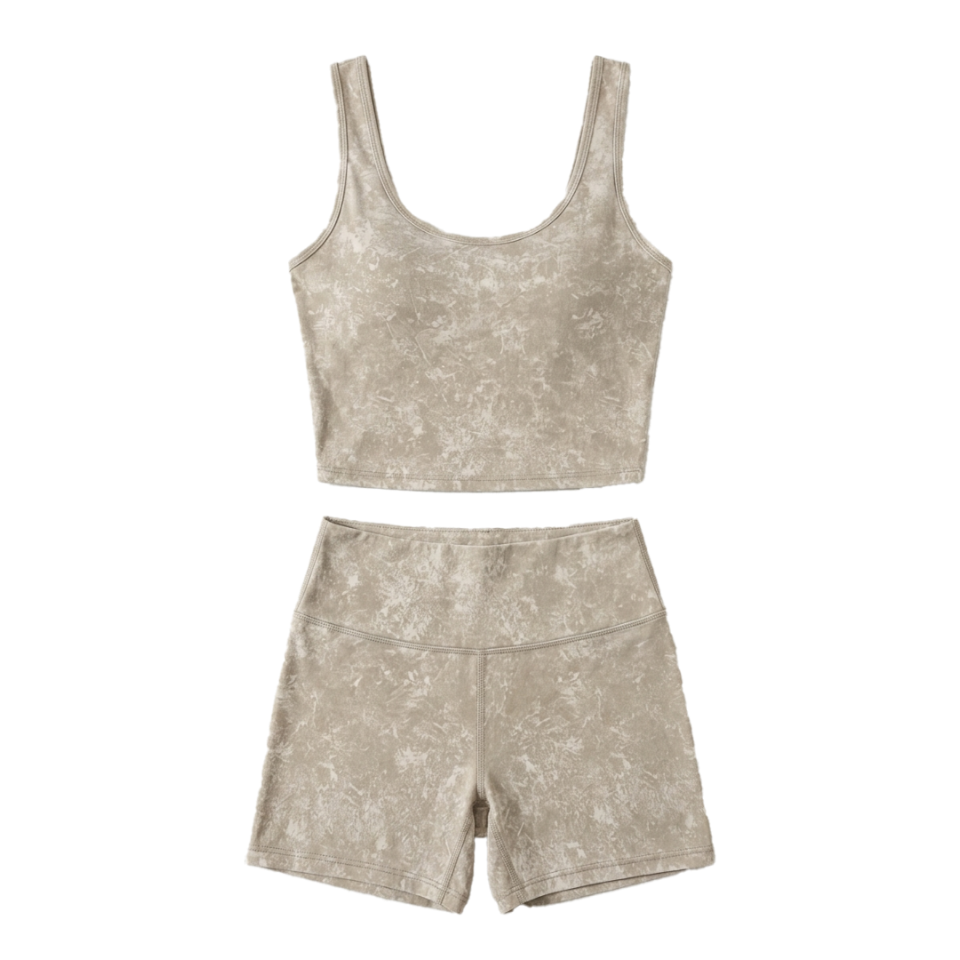 Women 2 Piece Workout Sets U Neck Crop Tank & Shorts - Image 2