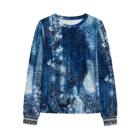 Womens Long Sleeve Fall Tunic Top Crewneck Print Blouse