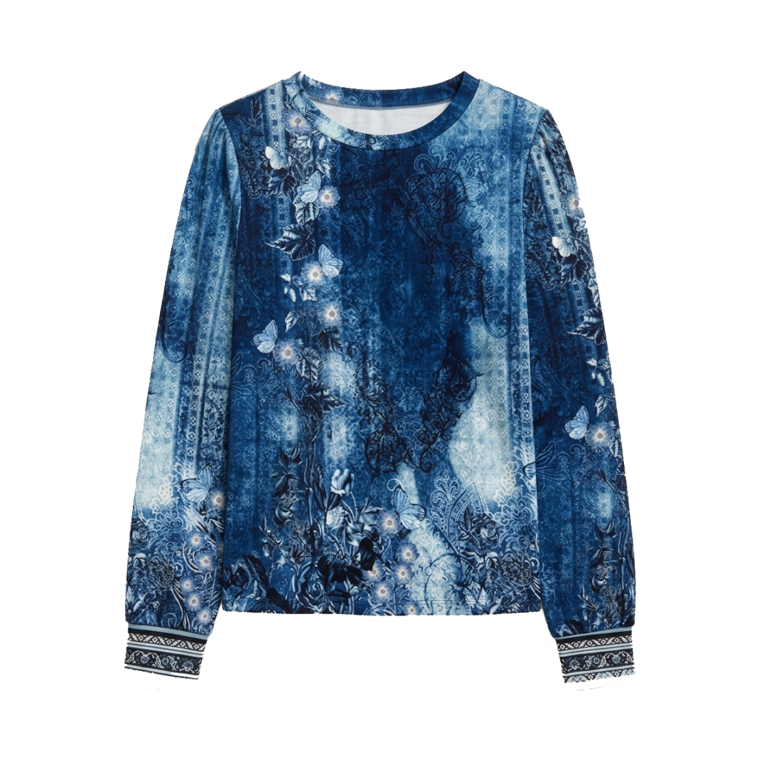Womens Long Sleeve Fall Tunic Top Crewneck Print Blouse
