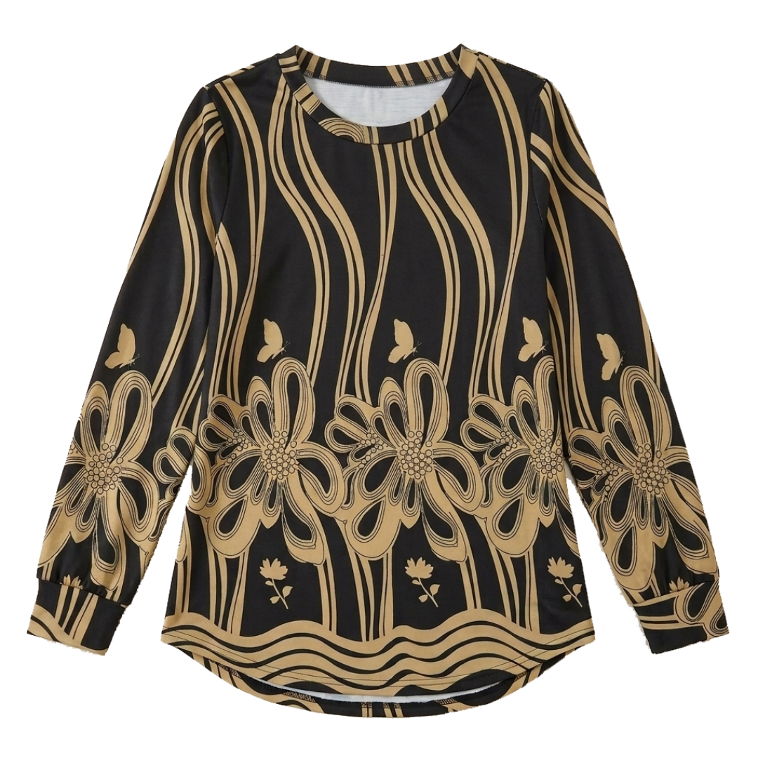 Womens Long Sleeve Fall Tunic Top Crewneck Print Blouse - Image 4