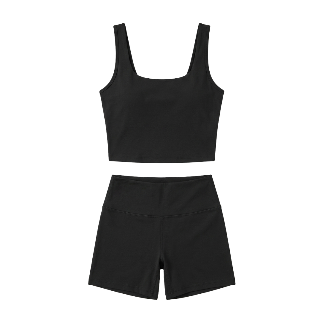Women 2 Piece Workout Sets U Neck Crop Tank & Shorts