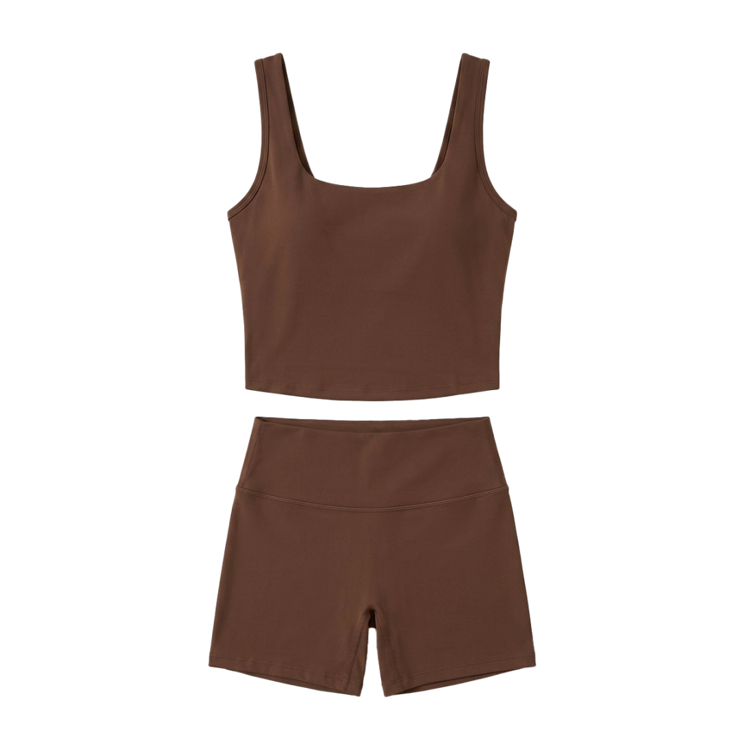 Women 2 Piece Workout Sets U Neck Crop Tank & Shorts - Image 3