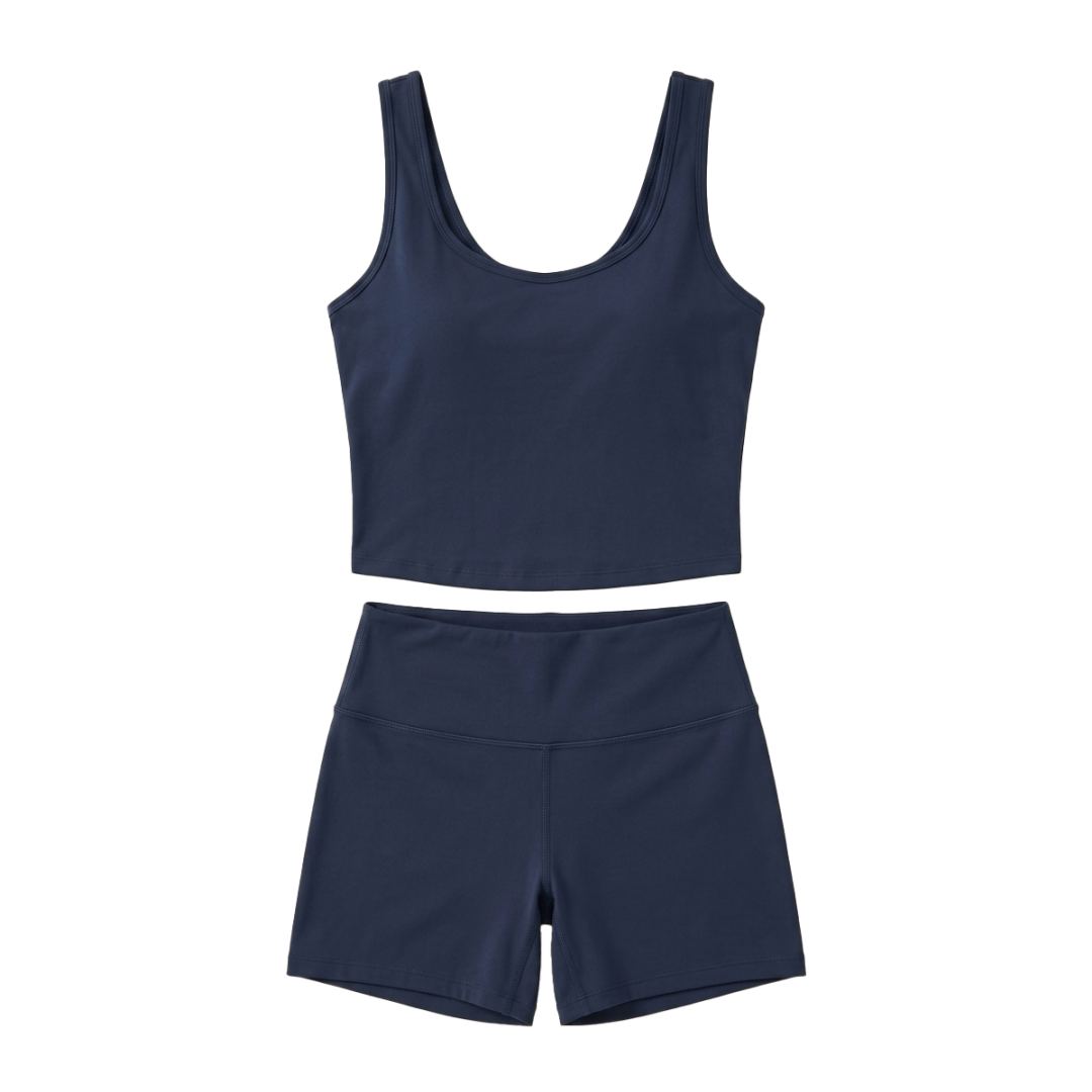 Women 2 Piece Workout Sets U Neck Crop Tank & Shorts - Image 4