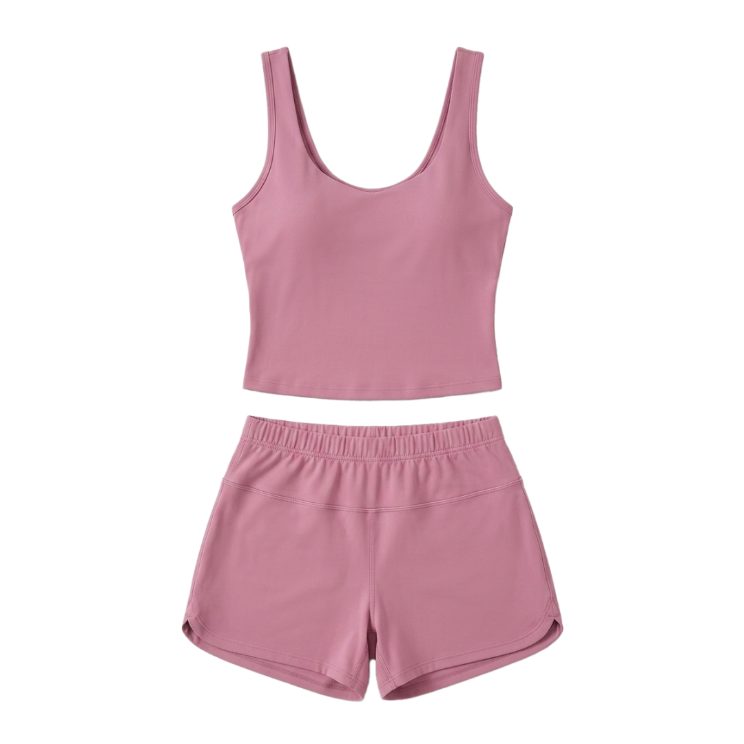 Women 2 Piece Workout Sets U Neck Crop Tank & Shorts - Image 5