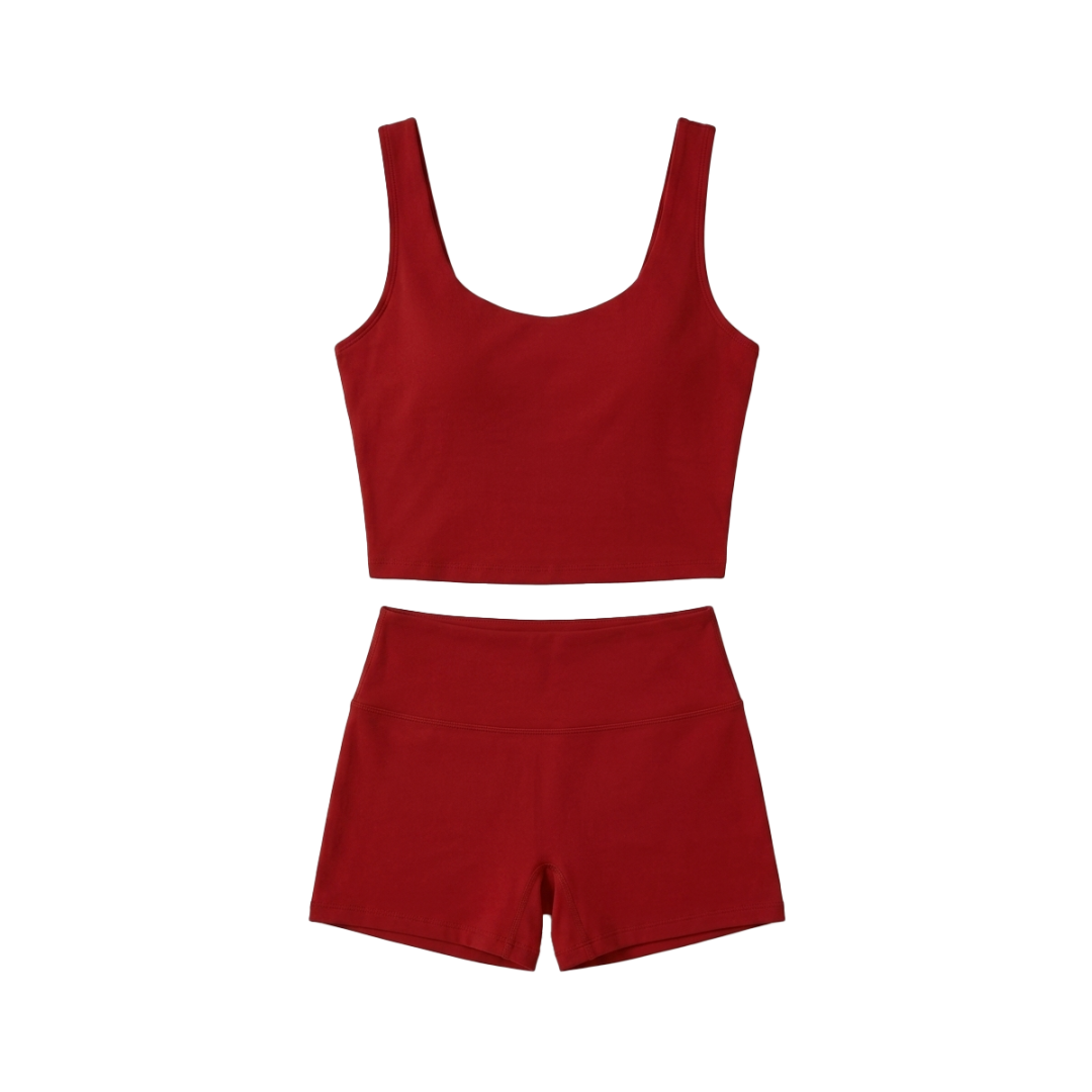 Women 2 Piece Workout Sets U Neck Crop Tank & Shorts - Image 6